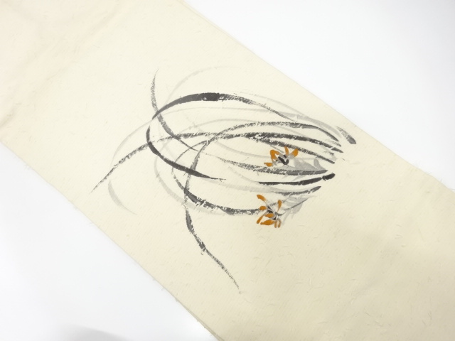 JAPANESE KIMONO / NAGOYA OBI / SILK / HIGE TSUMUGI / EMBROIDERY / HAND DRAWING / FLOWERS